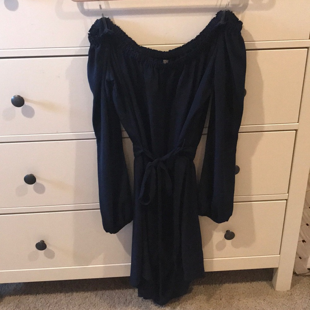 Long sleeve off the shoulder navy dress